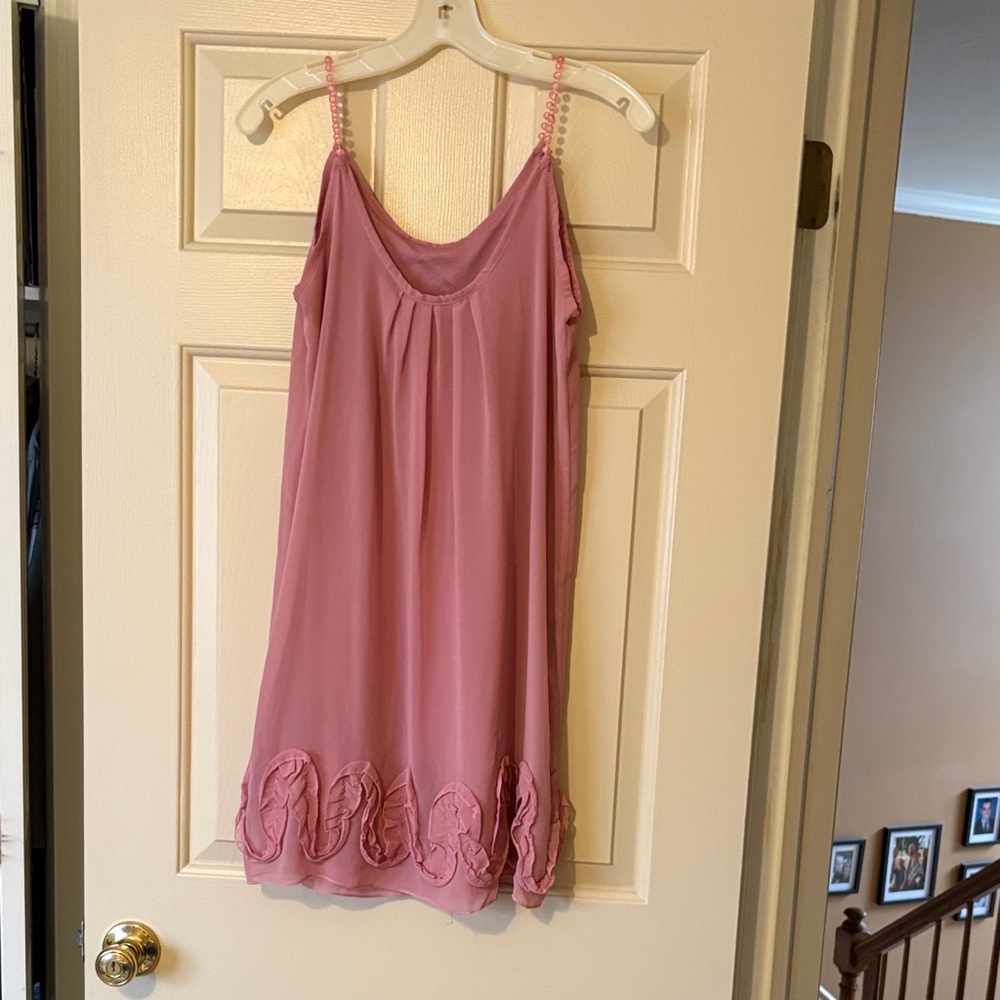 Rose Pink Sleeveless Chemise with Rosette Trim